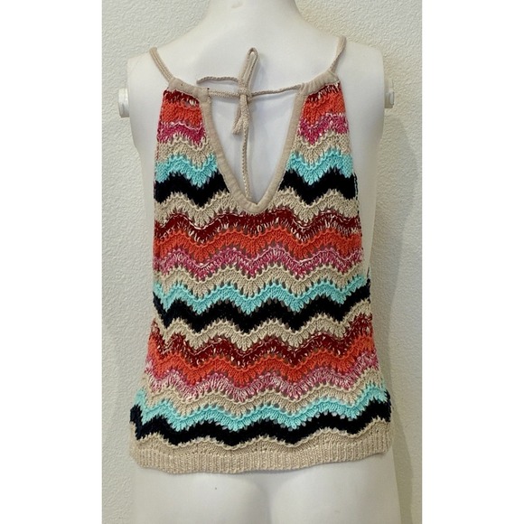 Lulus Chevron Crochet Boho Cropped Tank Top Size L Summer Festival Coachella - Picture 5 of 11